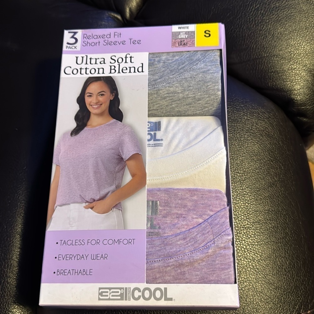 32 Degrees Ladies' Cotton Blend Tee, 3-pack Small Purple White Gray